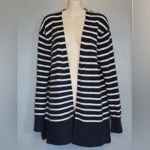 Madewell Navy White Striped Cozy Walker Open Cardigan Sweater Small